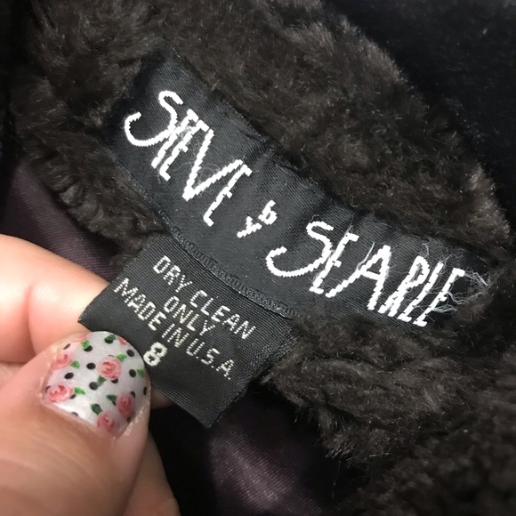 Vintage Steve & Searle Faux Fur Trim Wool Coat Navy Blue Women’s Size 8 - Picture 3 of 6